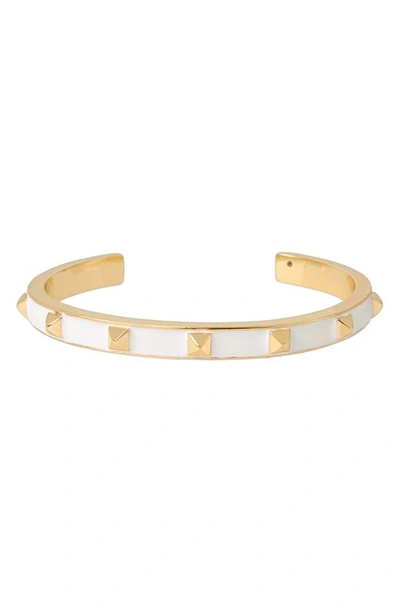 Allsaints Studded Enamel Cuff Bracelet In White/gold