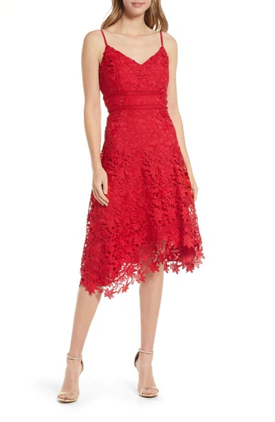 Eliza J Floral Lace Asymmetric Cocktail Dress In Red ModeSens