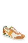 Tory Burch Hank Mixed Leather Retro Sneakers In New Ivory / Orang