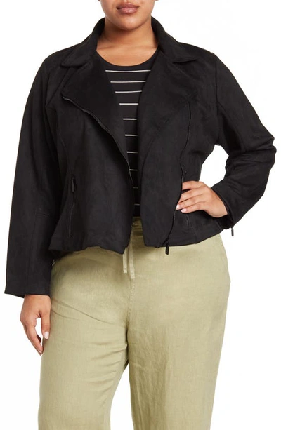 Vince Camuto Faux Suede Moto Jacket In Rich Black