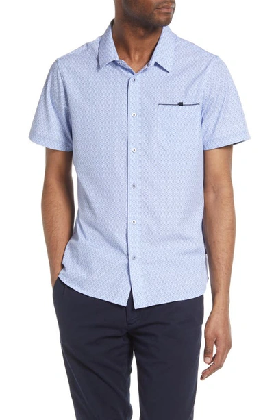 7 Diamonds Digital Dash Performance Short Sleeve Button-up Shirt In Blue/ White