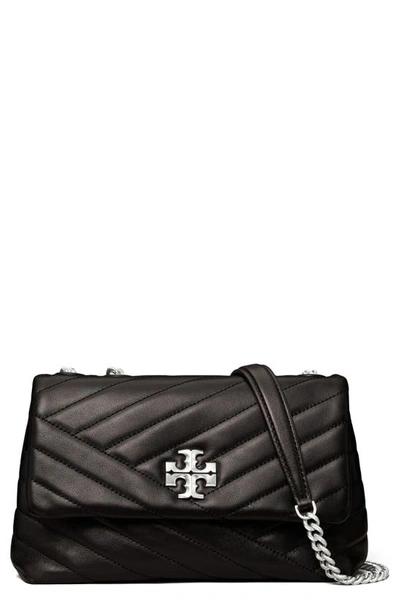 Tory Burch Kira Chevron Quilted Small Convertible Leather Crossbody Bag In Black / Rolled Nickel