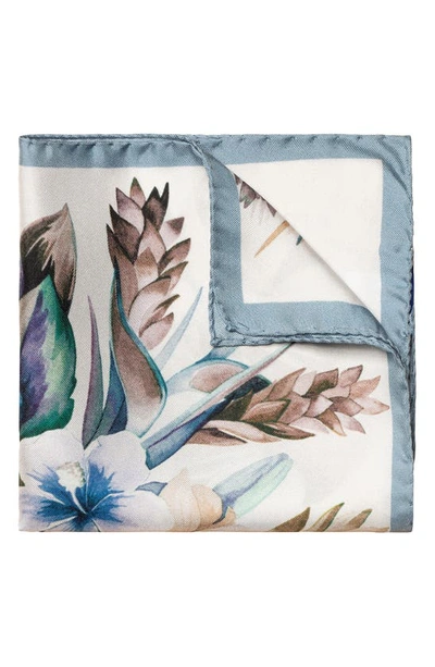 Eton Blue Floral Print Silk Pocket Square In Medium Blue