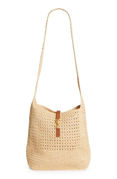 Saint Laurent Ysl Crochet Raffia Hobo Bag In Brown