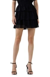 English Factory Gingham Tiered Chiffon Miniskirt In Black