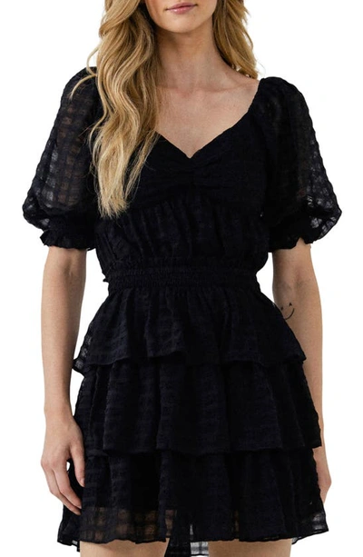 English Factory Gingham Chiffon Top In Black