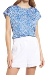 Halogen Cap Sleeve Satin Blouse In Blue Geo Sticks