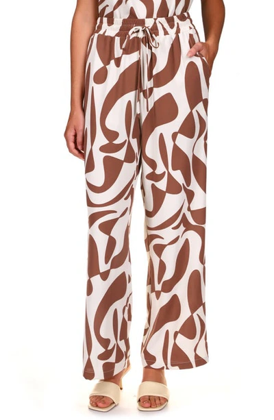 Sanctuary Mirage Abstract Print Drawstring Pants In Brown