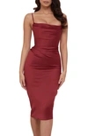 House Of Cb Anja Satin Corset Midi Dress In Wine