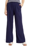 Caslon Wide Leg Pull-on Linen Blend Pants In Navy Peacoat