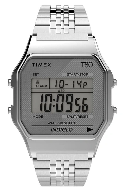 Timex ® T80 Digital Bracelet Watch, 34mm In Silver