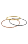 ADORNIA SET OF 3 WATER RESISTANT MIXED METAL CZ BANGLE BRACELETS