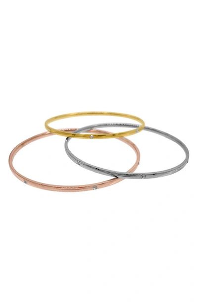 Adornia Set Of 3 Mixed Metal Cz Bangle Bracelets In Yellow