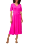 Chaus V-neck Belted Midi Dress In Fiercely Fuchsia