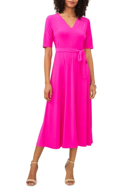 Chaus V-neck Belted Midi Dress In Fiercely Fuchsia