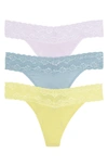 Natori Bliss Perfection Lace Trim Thong In Ctrne/grp Ice/wndy Bl