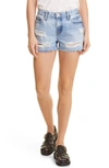 Frame Le Grand Garçon Raw Hem Shorts In Nappa Destruct