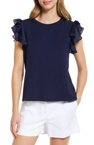 Vince Camuto Tiered Ruffle Sleeve Cotton Blend Top In Classic Na