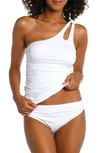 La Blanca Island Goddess Ruched One-shoulder Tankini Top In White