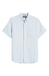 Nordstrom Solid Linen Short Sleeve Button-down Shirt In White- Blue Primal Ditsy