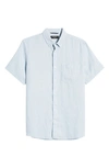 Nordstrom Solid Linen Short Sleeve Button-down Shirt In Blue Skyway