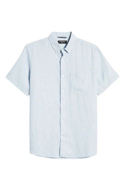 Nordstrom Solid Linen Short Sleeve Button-down Shirt In White- Blue Primal Ditsy