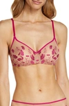 Natori Botanique Floral Embroidery Unlined Underwire Mesh Bra (32b) In Rose