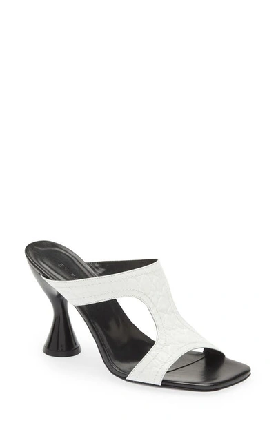 By Far Nadia Croc Embossed Slide Sandal In Optic White