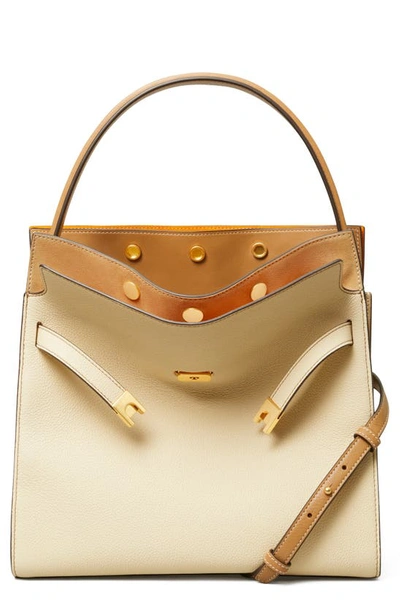 Tory Burch Lee Radziwill Pebbled Leather Double Bag In New Moon