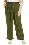 Vince Belted Stripe Wide Leg Pants In Olive
