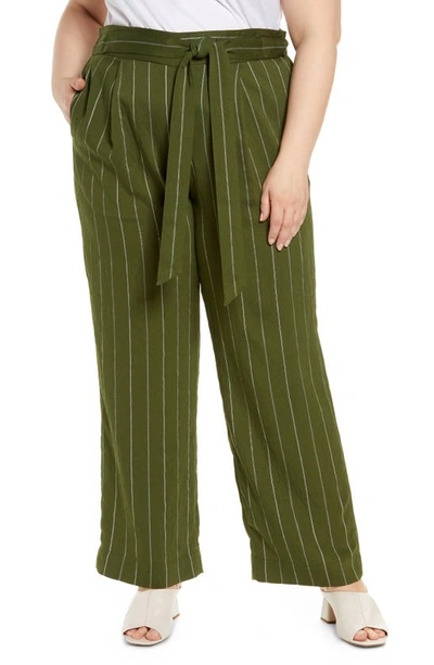 Vince Belted Stripe Wide Leg Pants In Olive