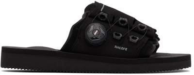 Suicoke Leta-ab Suede And Nylon Slides In Black