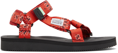 Suicoke 'depa' Bandana Print Double Band Flat Sandals In Red,black