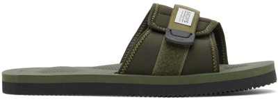 Suicoke Padri Touch-strap Flat Slides In Green