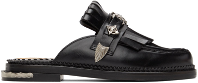 Toga Black Leather Slip-on Loafers In Black Hard Leather