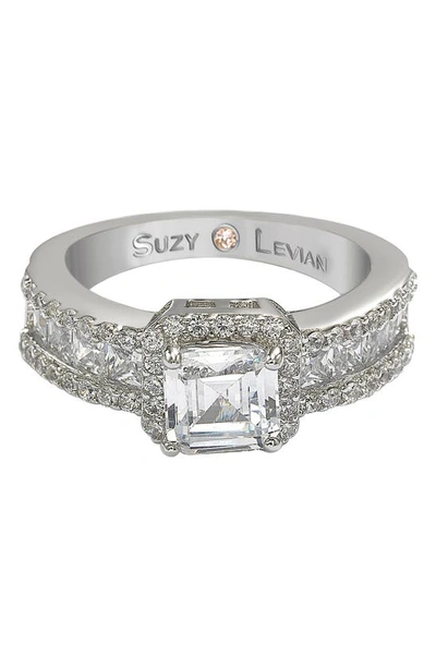 Suzy Levian Sterling Silver Cushion Cut Cz Bridal Ring In White