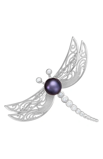 Splendid Pearls Rhodium Plated Sterling Silver 8-8.5mm Cultured Freshwater Pearl Brooch In White