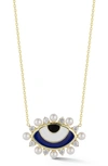 Sphera Milano Cz & Imitation Pearl Evil Eye Pendant Necklace In Yellow Gold