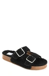 Journee Collection Delpheen Faux Shearling Footbed Sandal In Black