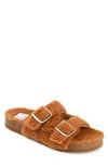 Journee Collection Delpheen Faux Shearling Footbed Sandal In Tan