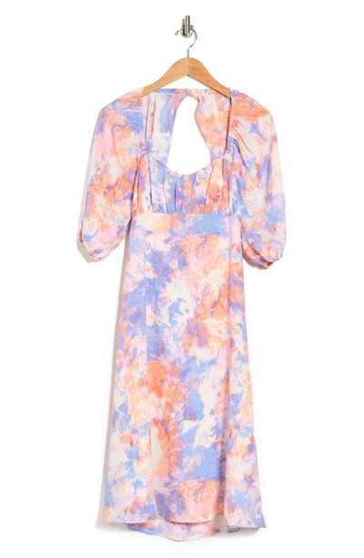 Bcbgeneration Molly Puff Sleeve Midi Dress In Abstract Tie Dye