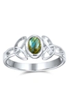 Bling Jewelry Rhodium Plated Sterling Silver Labradorite Celtic Trinity Knot Band Ring In Green