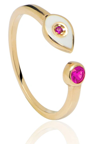 Gab+cos Designs 14k Yellow Gold Vermeil French Enamel Adjustable Evil Eye Ring