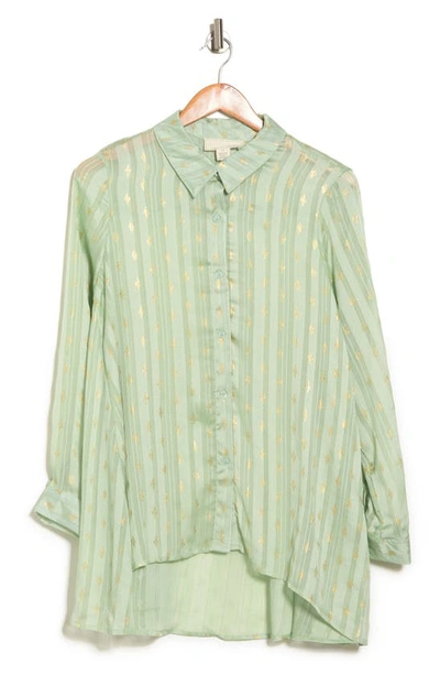 By Design Eve Chiffon Collared Button Front Blouse In Sage