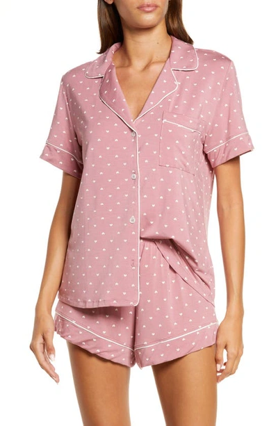 Eberjey Gisele Relaxed Jersey Knit Short Pajamas In Hearts-acai/ Ivory