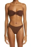 Hunza G + Net Sustain Jean Metallic Seersucker Bandeau Bikini In Metallic Chocolate