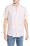 Nordstrom Solid Linen Short Sleeve Button-down Shirt In Pink Glass Eoe