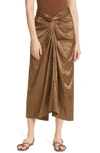 Vince Metallic Twist Front Cotton Blend Skirt In Brown