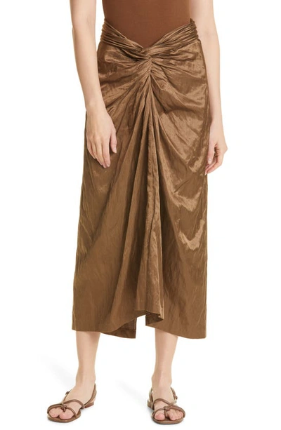 Vince Metallic Twist Front Cotton Blend Skirt In Brown