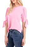 Cece Tie Sleeve High-low Blouse In Sweet Pink